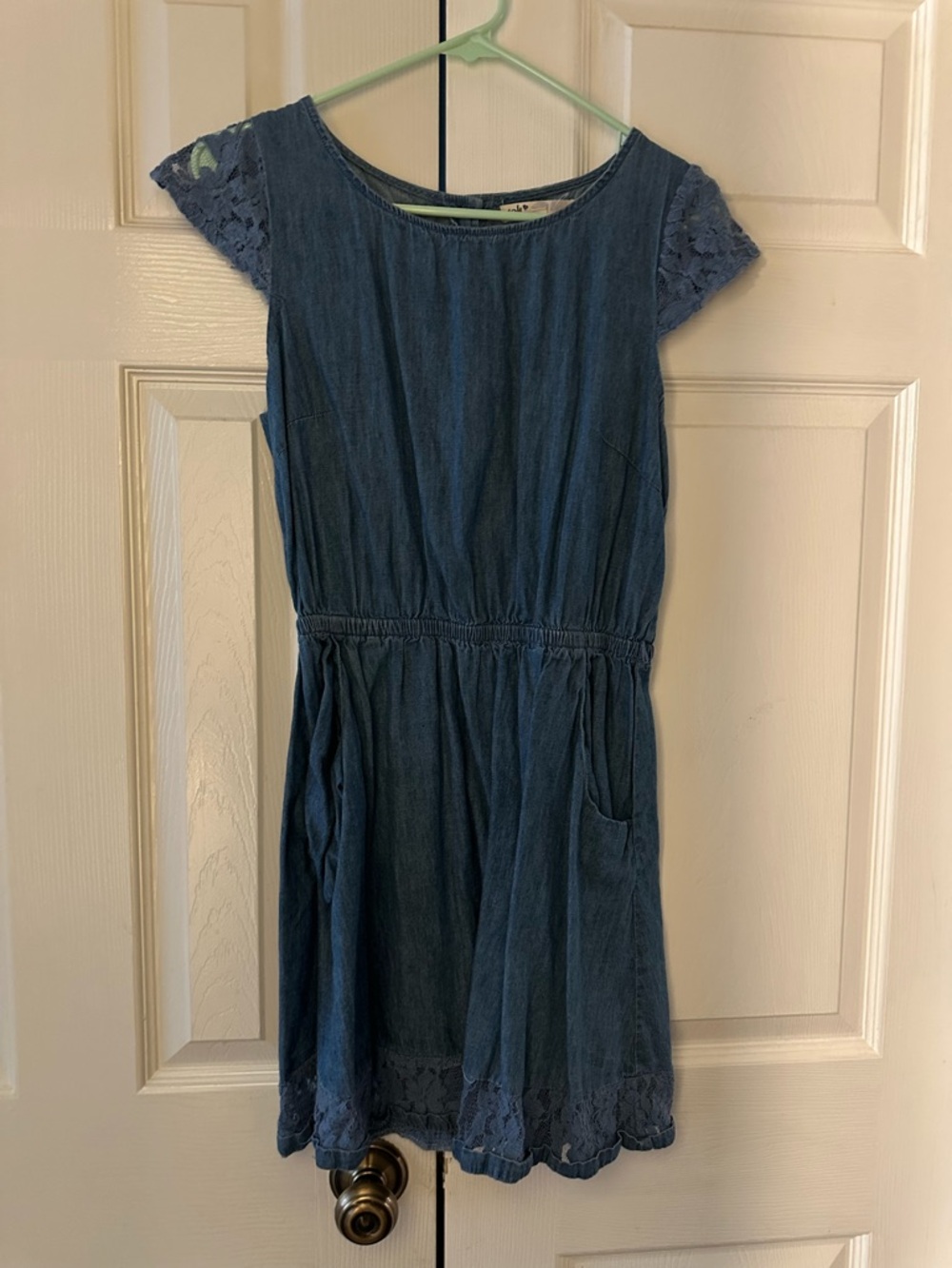 Jolt Girls Blue Denim Lace-Sleeve Casual Dress